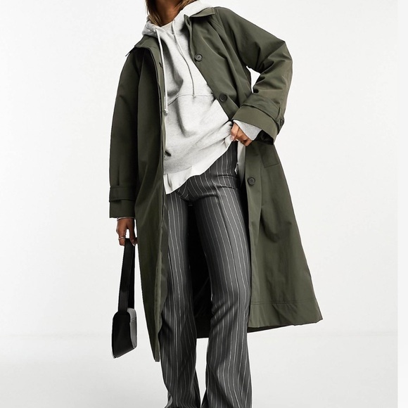 ASOS DESIGN premium top collar trench in dark olive - Picture 3 of 9